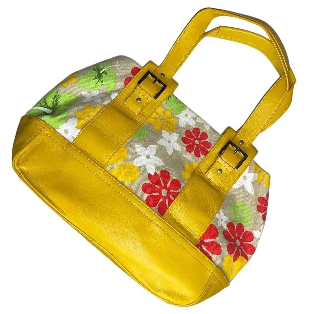 Audrey Brooke Women's Yellow Floral Satchel Tote Handbag - Picture 1 of 6